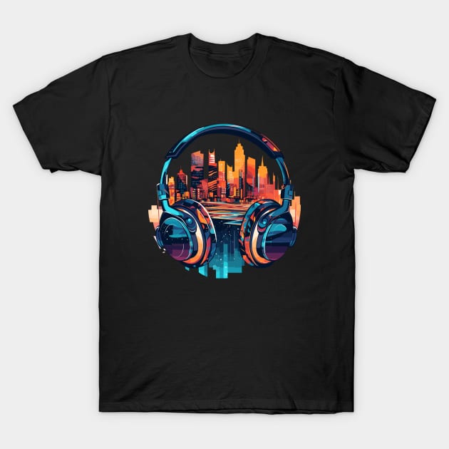 Headphone Music Non Stop Fun Urbain City Life T-Shirt by Cubebox